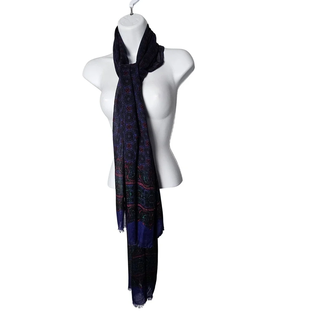 Talbots Womens Medallion Paisley Oblong Scarf OS Navy Purple Viscose Whimsigoth